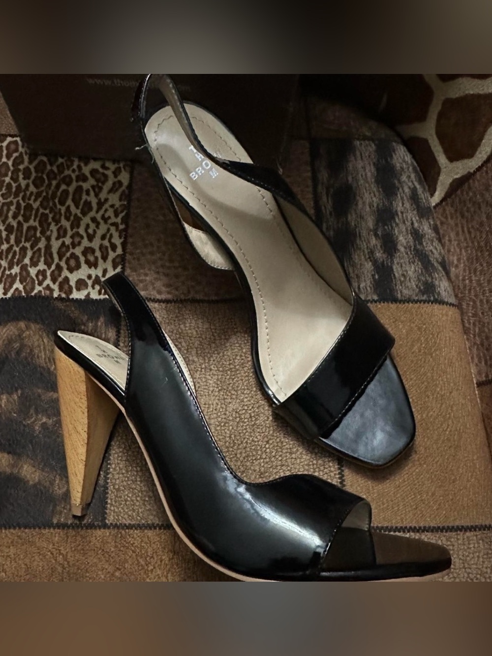 Thom Brown Women's Black Patent Slingback Heels - Open-Toe Pumps Size 7 1/2